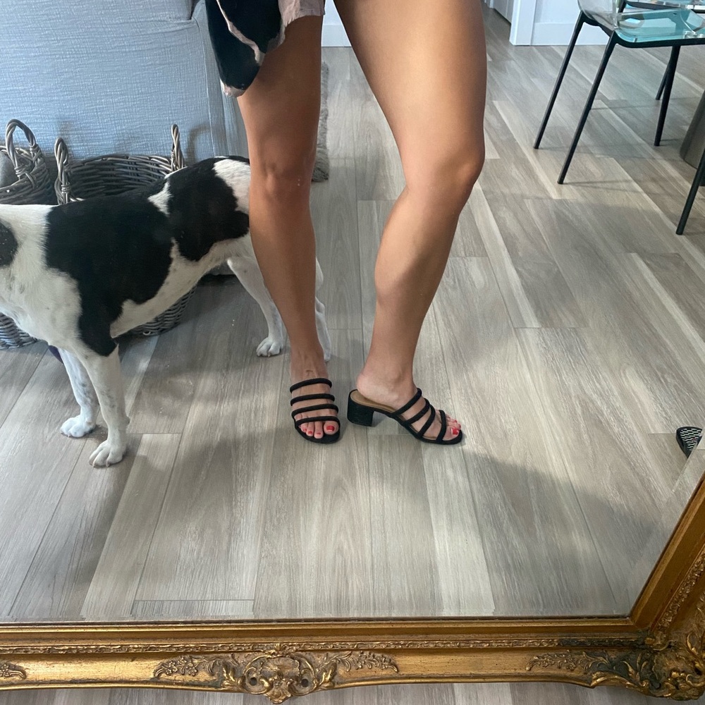 Bamboo / 6 / Black strappy sandal / 2 inch heel